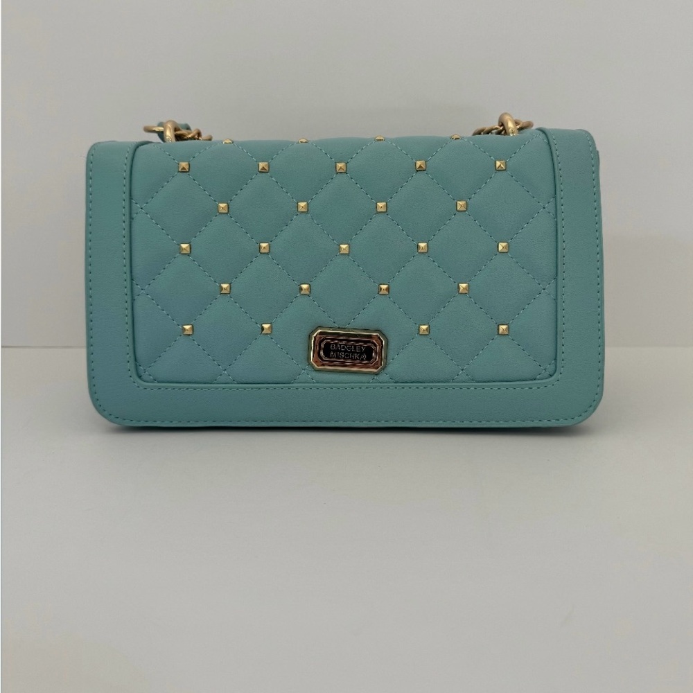 Chic Blue Quilted Crossbody Bag with Gold Accents